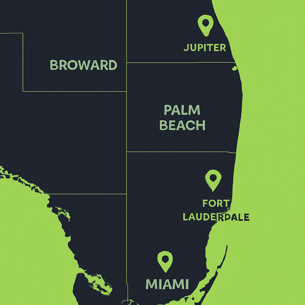 Map of our South Florida garage door service area